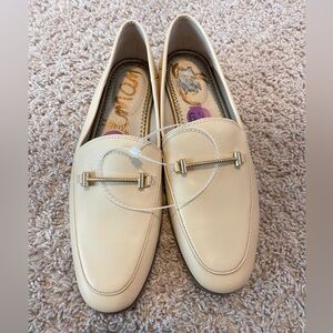 SAM EDELMAN LIOR CREAM LEATHER SLIP ON LOAFERS GOLD ACCENT NWOB Size 6.5